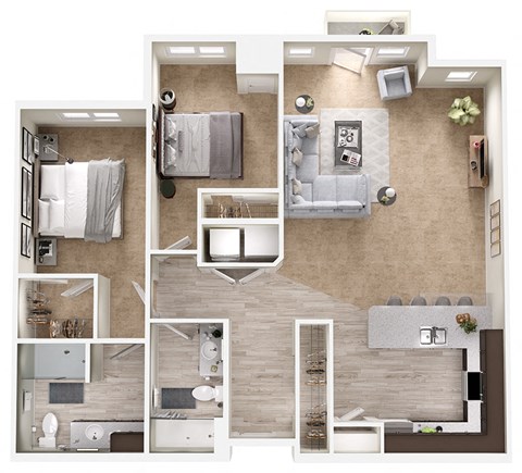 Floor plan for 2 beds, 2 baths, 1214 sqft